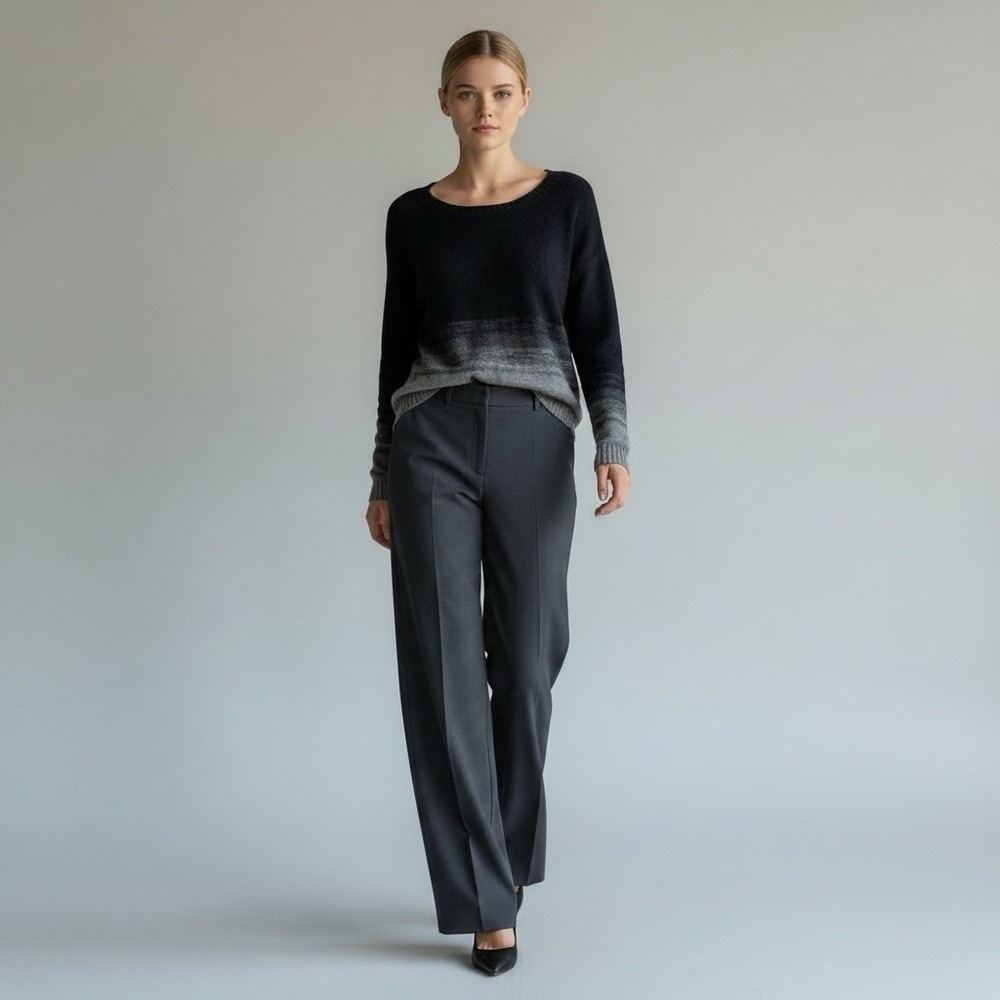 Eileen Fisher Yak Wool Silk Ombre Italian Yarn Sweater L Black Gray Pullover